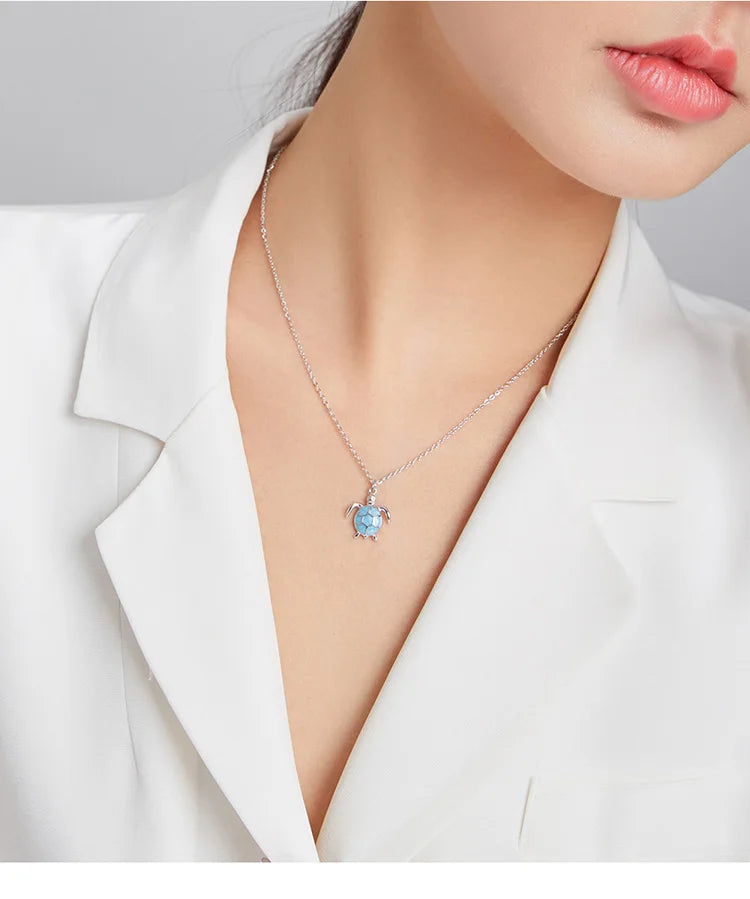Cute Sky Blue Turtle  Necklace
