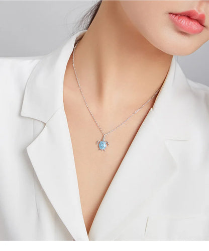 Cute Sky Blue Turtle  Necklace
