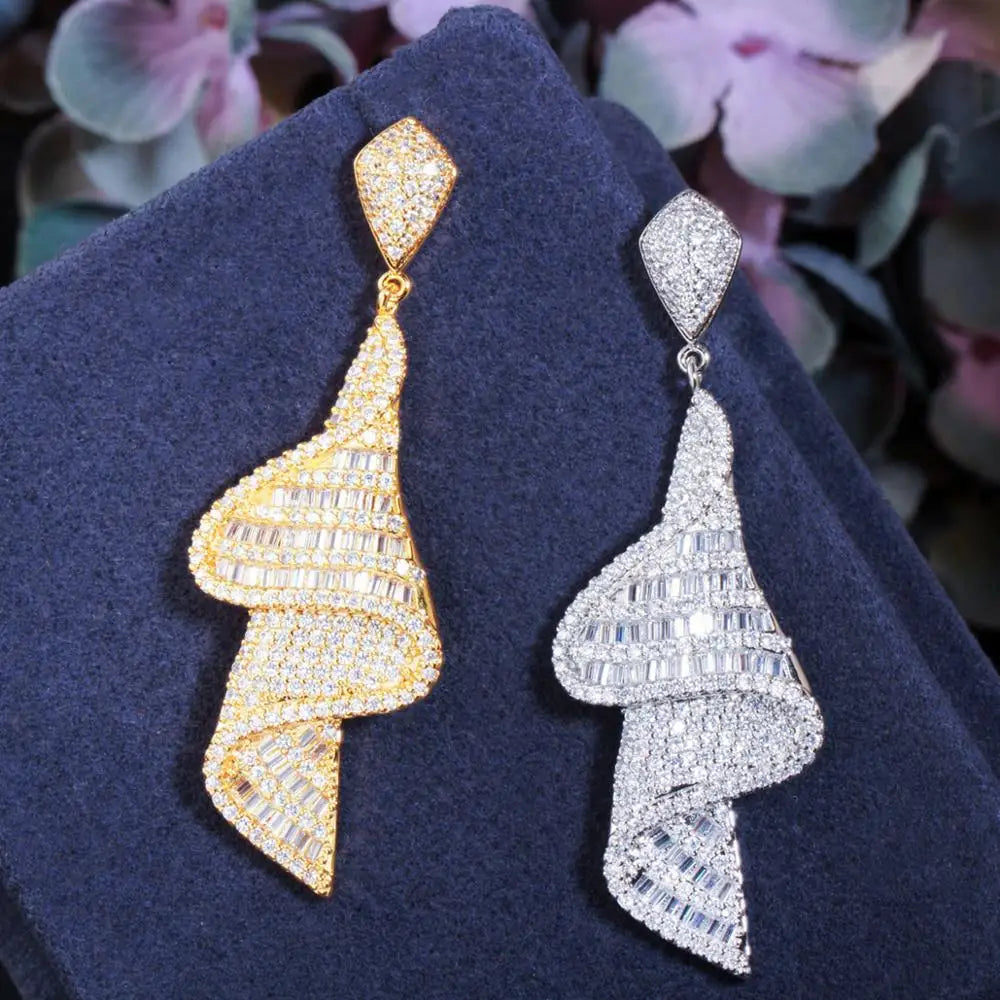 Baguette CZ Geometry Dangle Earrings