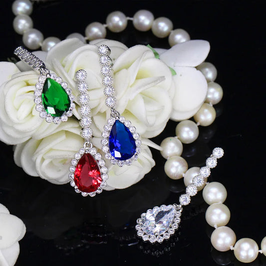 Water Drop CZ Silver Earrings
