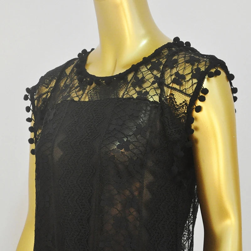 Sleeveless White Lace Tassel Mini Dress