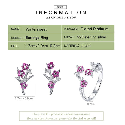 JEW011AX   925 Sterling Silver Blooming Wintersweet Plum Flower Rings Earrings Women Jewelry Sets Zircon - Klixstore