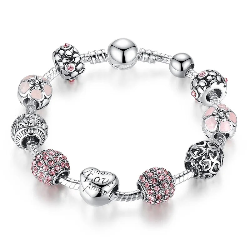 Silver Plated Love Flower Charm Bracelet