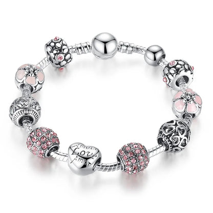 Silver Plated Love Flower Charm Bracelet