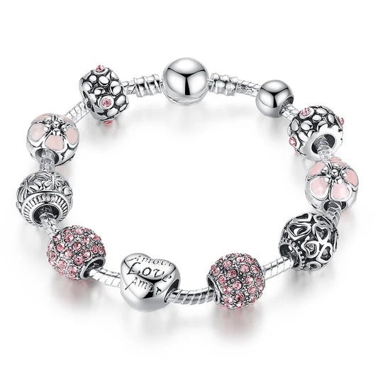 Silver Plated Love Flower Charm Bracelet