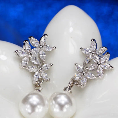Flower Pearl Drop Earrings