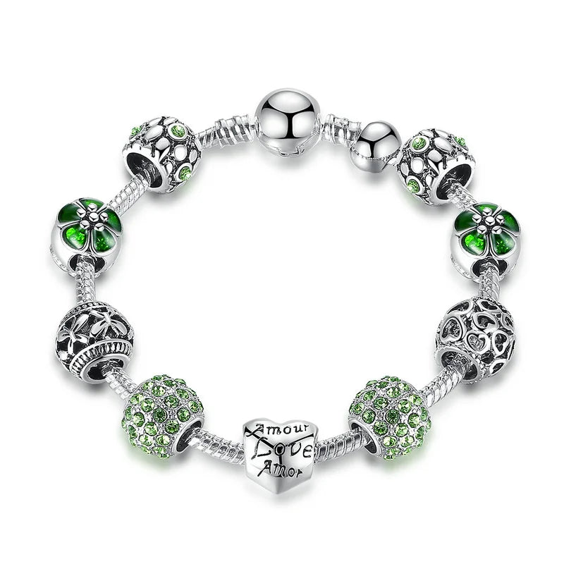 Silver Plated Love Flower Charm Bracelet