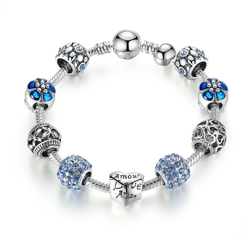 Silver Plated Love Flower Charm Bracelet