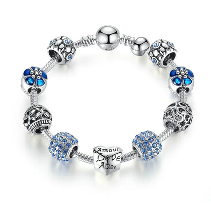 Silver Plated Love Flower Charm Bracelet
