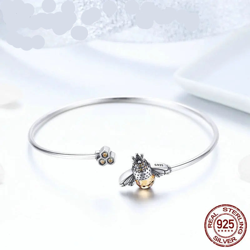 925 Silver Crystal Yellow Bee Bracelet