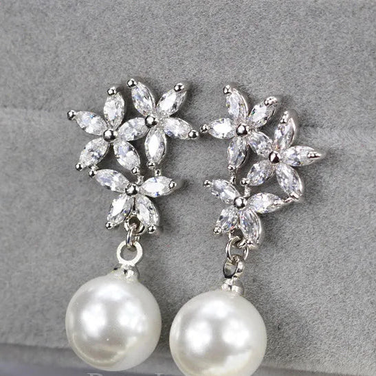 Flower Pearl Drop Earrings