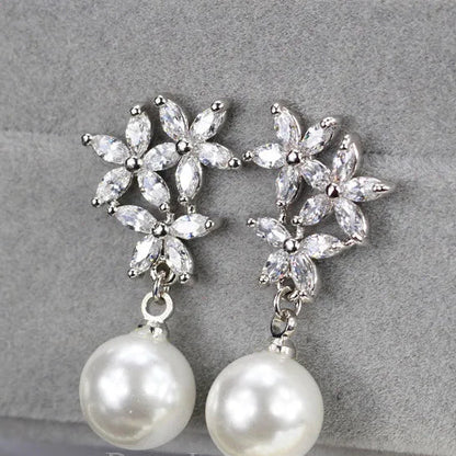Flower Pearl Drop Earrings
