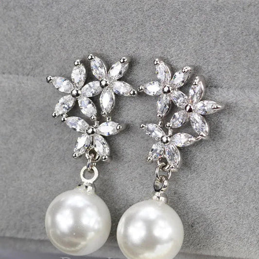 Flower Pearl Drop Earrings