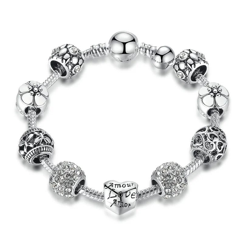 Silver Plated Love Flower Charm Bracelet