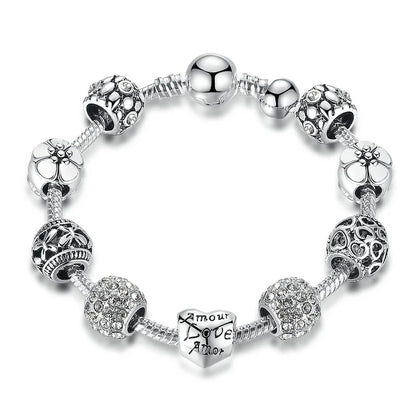 Silver Plated Love Flower Charm Bracelet