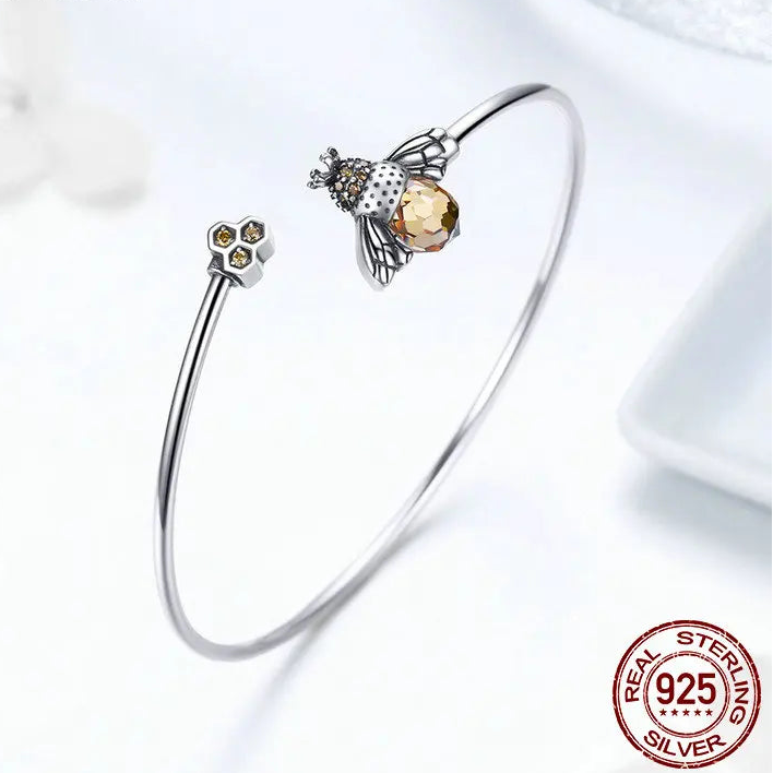 925 Silver Crystal Yellow Bee Bracelet