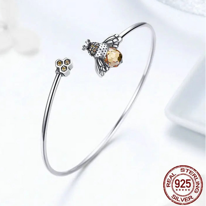 925 Silver Crystal Yellow Bee Bracelet
