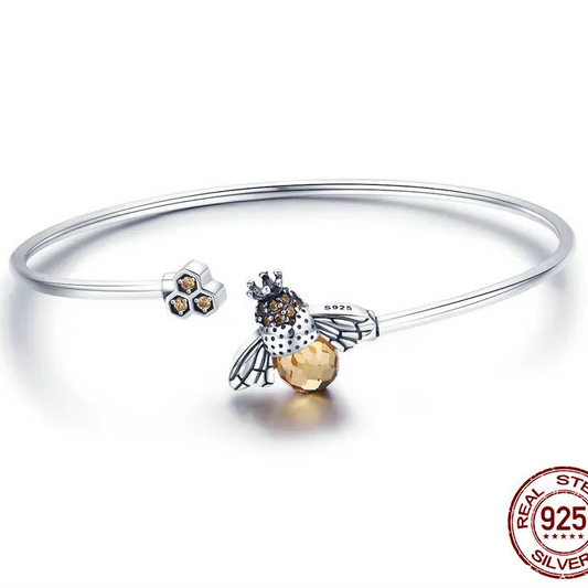 925 Silver Crystal Yellow Bee Bracelet
