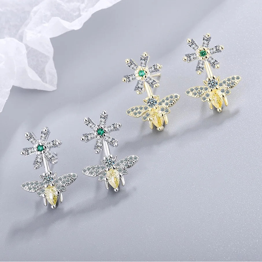 925 Sterling Silver Bee Stud Earrings for Women