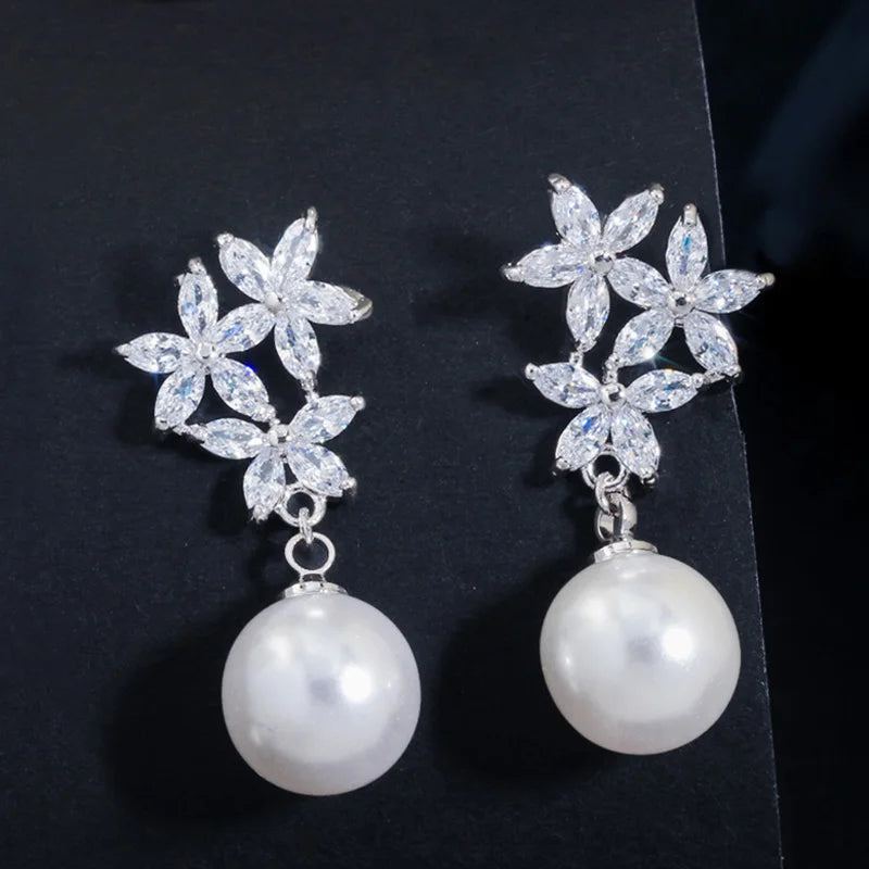 Flower Pearl Drop Earrings