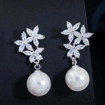 Flower Pearl Drop Earrings