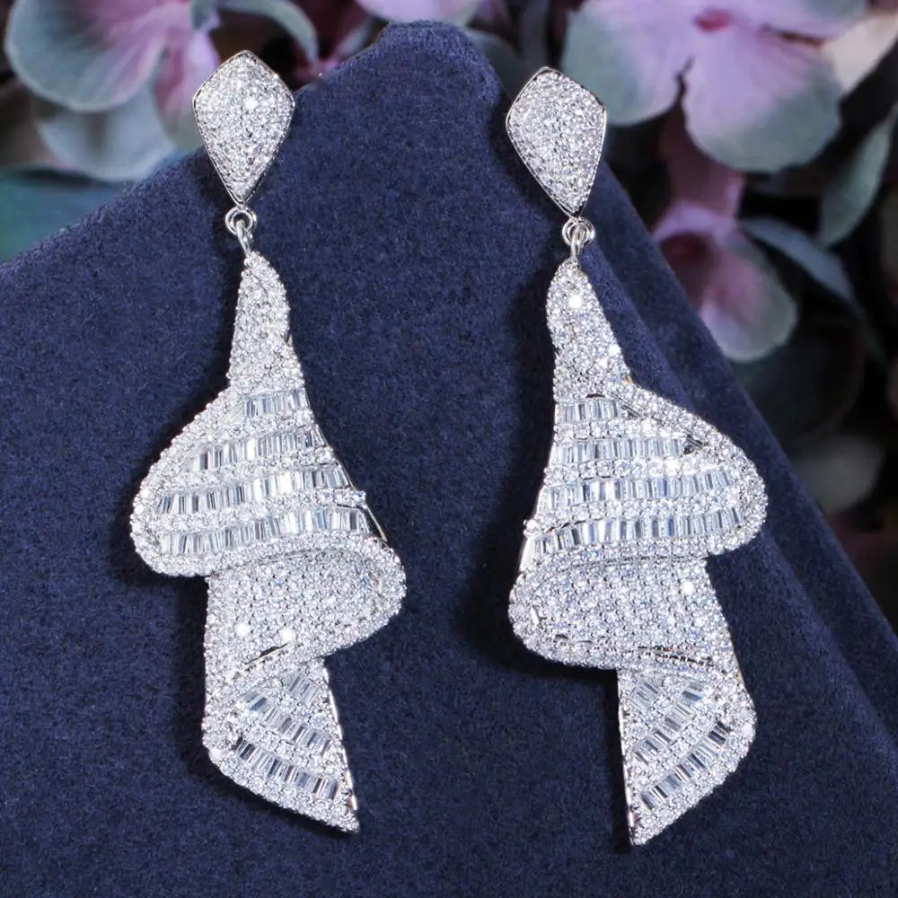Baguette CZ Geometry Dangle Earrings