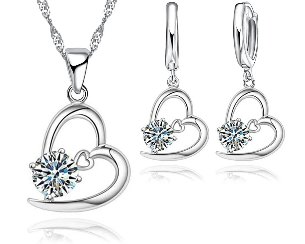 Silver Heart Pattern Bridal Jewelry Set