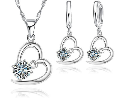 Silver Heart Pattern Bridal Jewelry Set