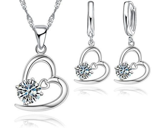 Silver Heart Pattern Bridal Jewelry Set