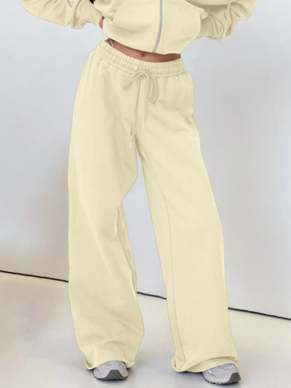 Fashion Elastic Waist Solid Long Pants