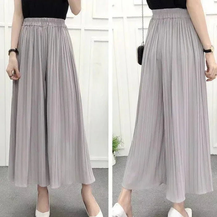 Elastic Waist Pleated Wide Leg Skirt Pants
