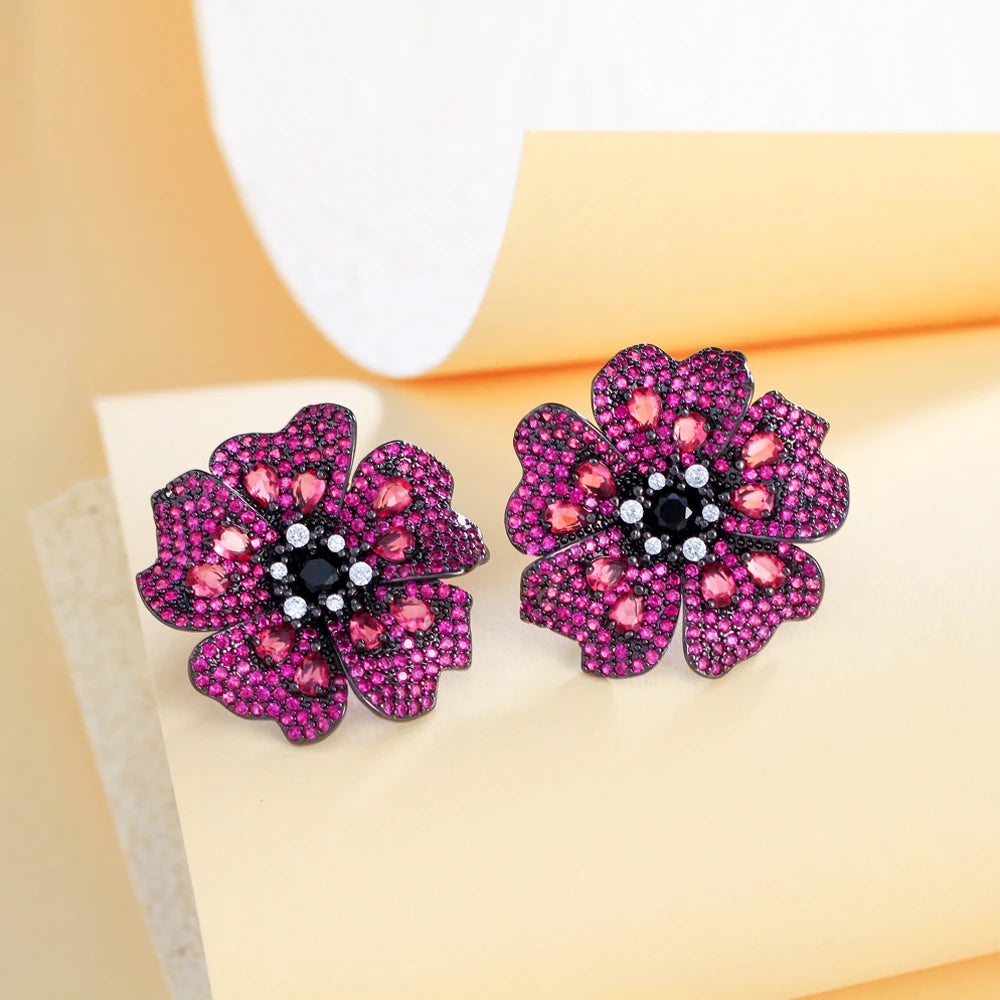 Rose Red Flower Stud Earrings
