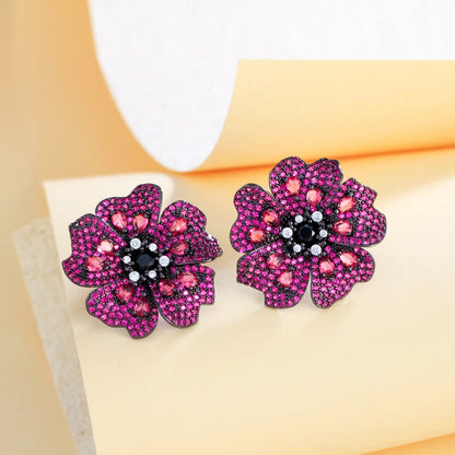 Rose Red Flower Stud Earrings