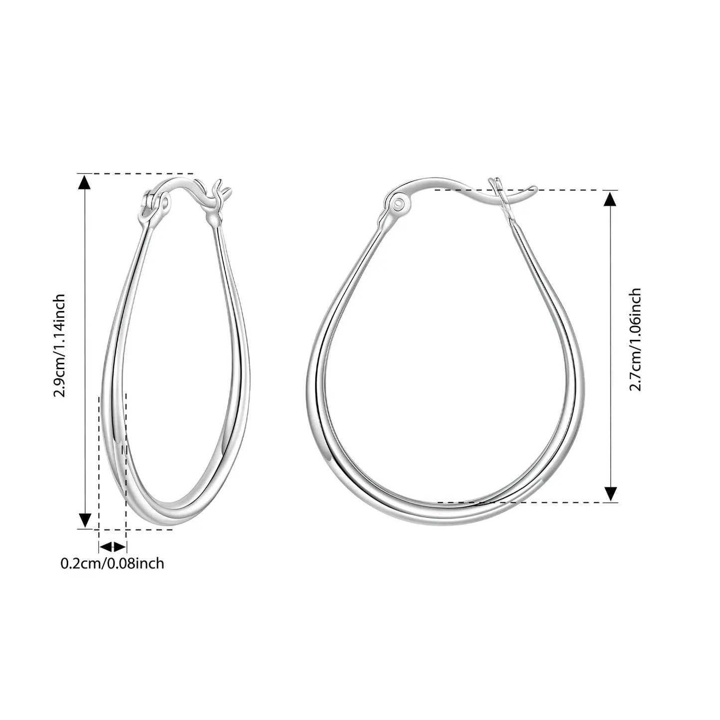 JEW022ER        925 Sterling Silver Large Oval Hoop Earrings Chunky Hypoallergenic Huggie Earrings For Women Punk Classic Jewelry Gifts - Klixstore