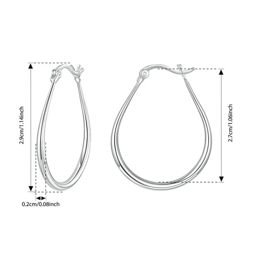 JEW022ER        925 Sterling Silver Large Oval Hoop Earrings Chunky Hypoallergenic Huggie Earrings For Women Punk Classic Jewelry Gifts - Klixstore