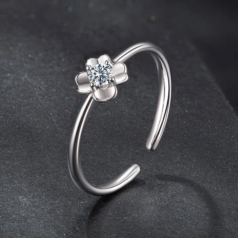 Our-leaf Clover Moissanite Open Ring