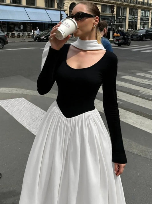 CLO025DJ
Woman Clothes Bandage Long Sleeve Patchwork Evening Dress Female Fashion High Waist Tunics Ruched A-line Long Party Prom Dresses - Klixstore