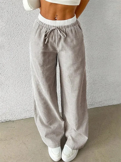 Casual Striped Woven Wide Leg Pants