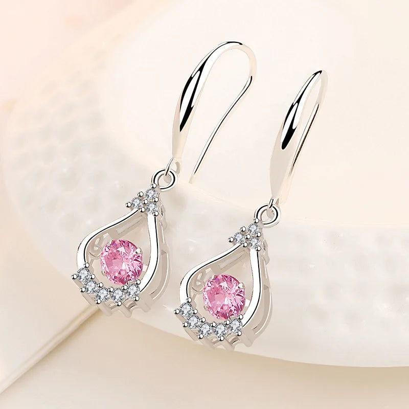 "925 Sterling Silver Crystal Hoop Earrings"