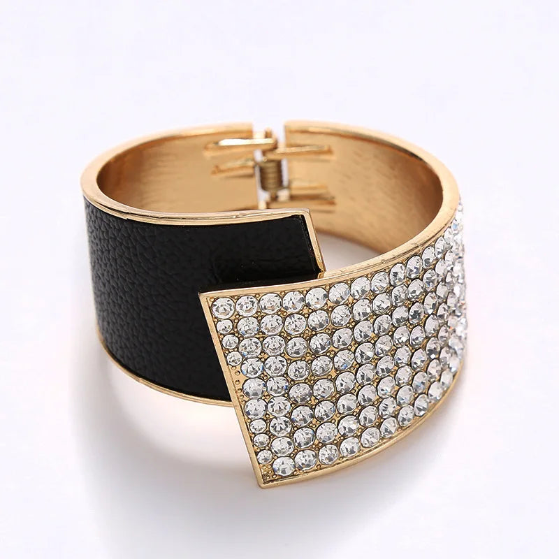 Diamond Leather Elastic Bangle