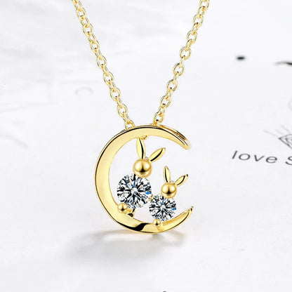 Cute Rabbit Moon Pendant Necklace for Women