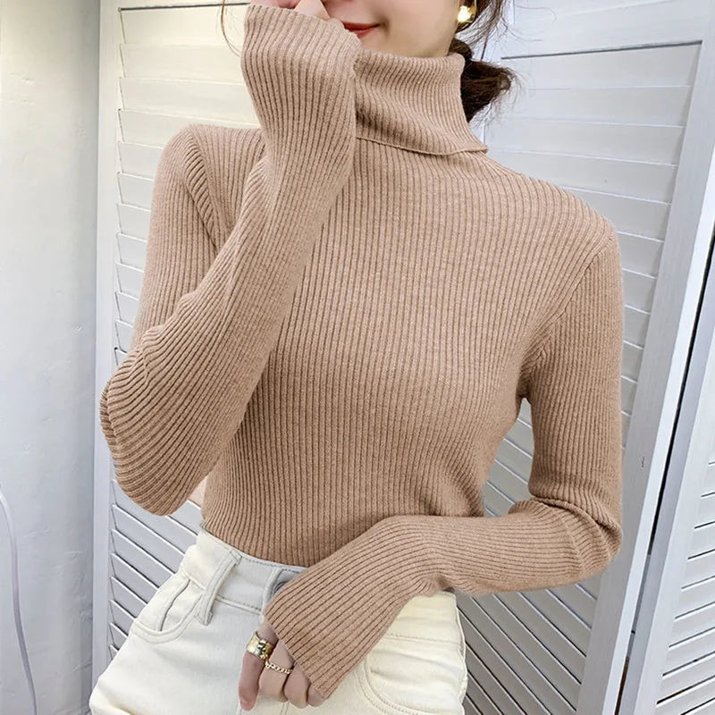 Turtleneck Knitted Cashmere Sweater for Women
