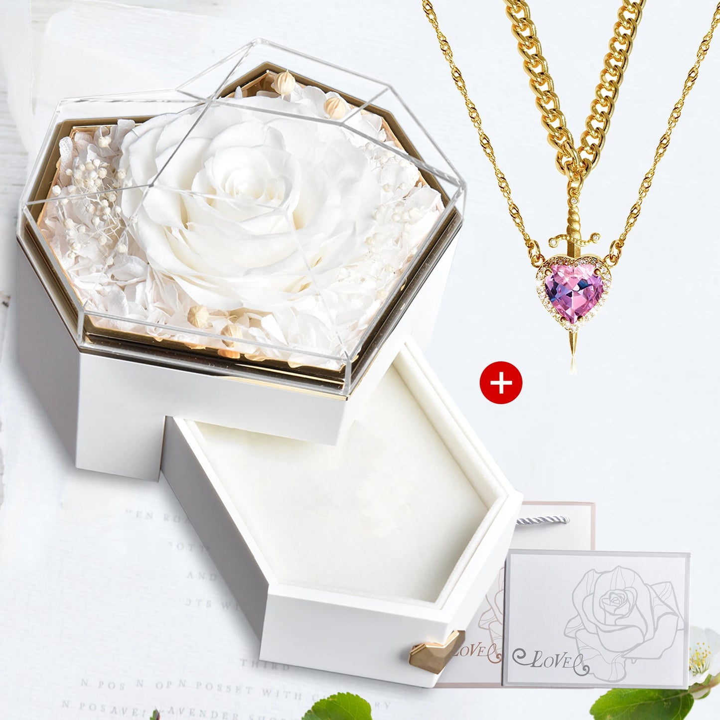 Heart & Sword Crystal Necklace Set – Stainless Steel Jewelry Gift Box