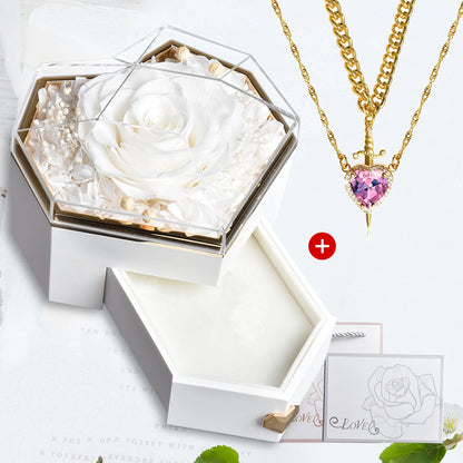 Heart & Sword Crystal Necklace Set – Stainless Steel Jewelry Gift Box