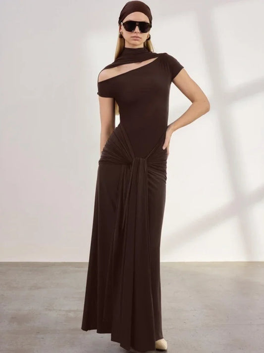 CLO017DJ
Women's Elegant Short Sleeve Bandage Brown Long Dresses Female Clothing Hollow Out Bodycon Evening Party Dress High Street - Klixstore
