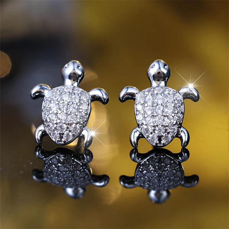 White Zircon Turtle Stud Earrings