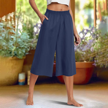 Cotton-linen Loose Solid Color Wide-leg Pants