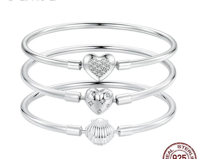925 Silver Glossy Heart Clasp Charm Bracelet
