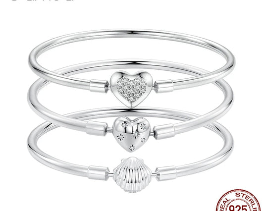 925 Silver Glossy Heart Clasp Charm Bracelet