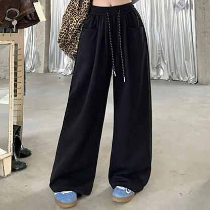 Gray Navy Blue Loose High Waisted Pants